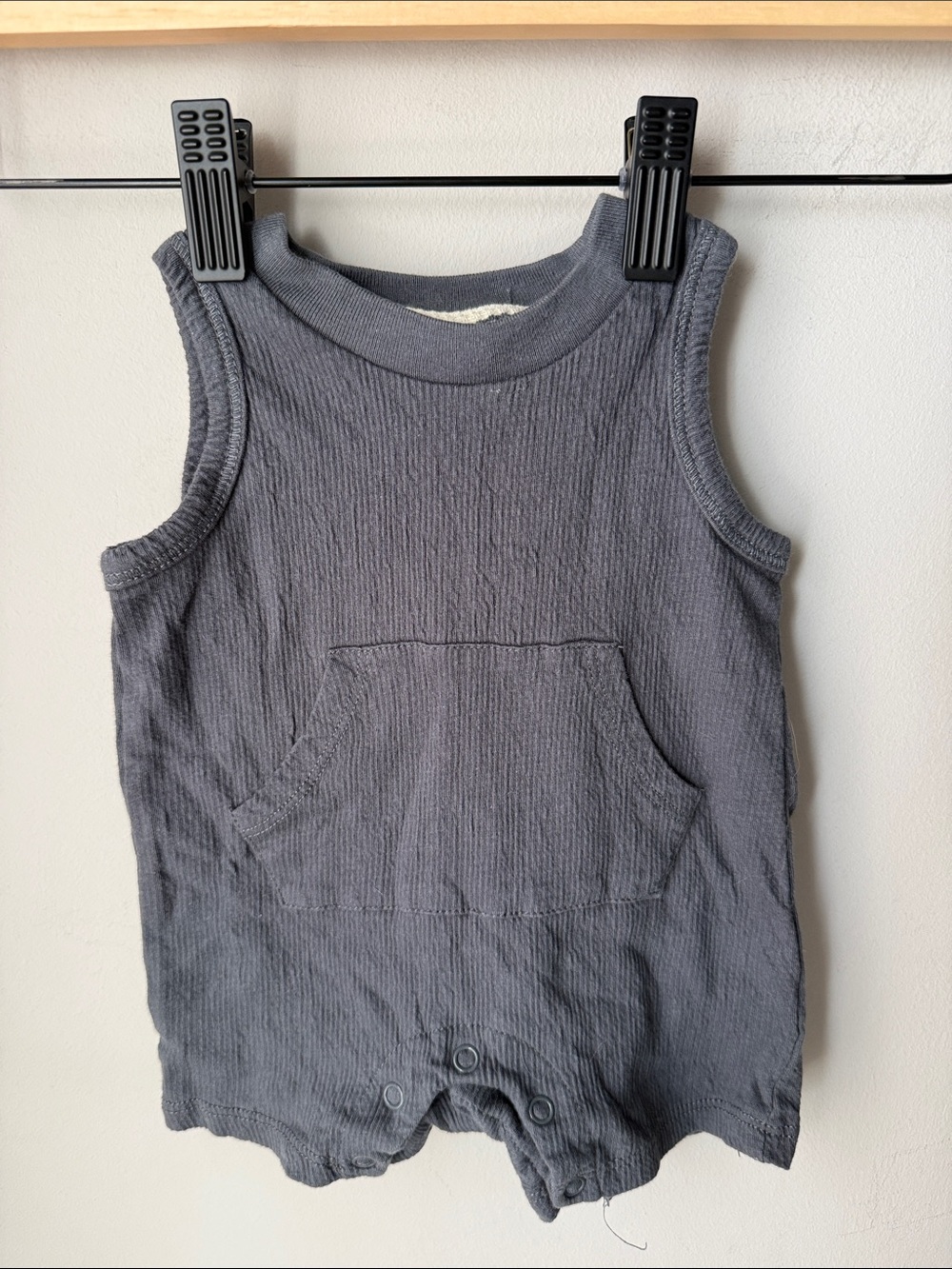 Little Lad Ribbed Sleeveless Romper Baby Boys Gray Pocket Outfit Size 0-3 Months